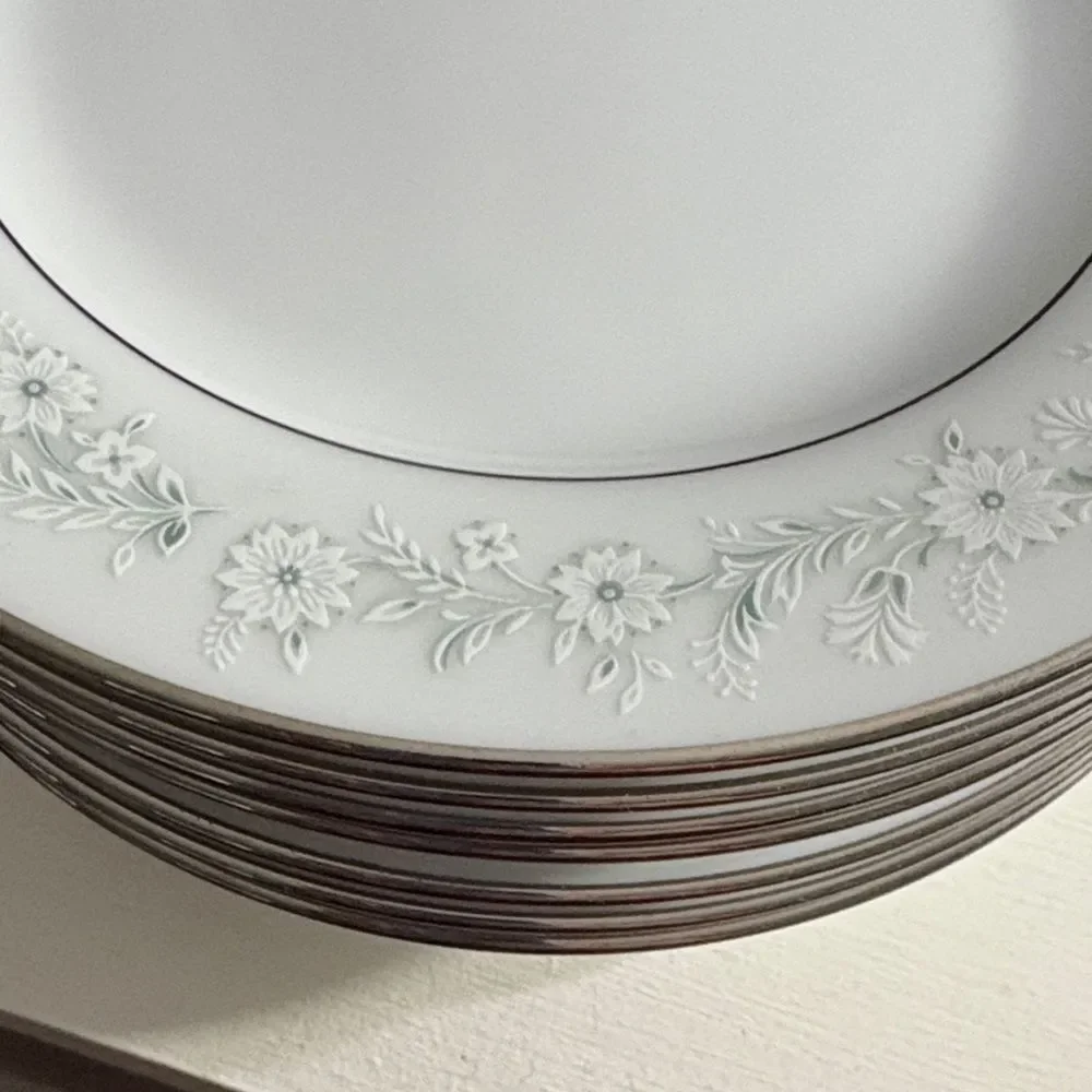 Noritake Elegant White and Gray (silver) Floral Plate set of 10
